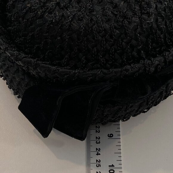 Vintage Piko Montreal New York Black Woven Straw Hat With Velvet Bow Accent Wome - Picture 6 of 14